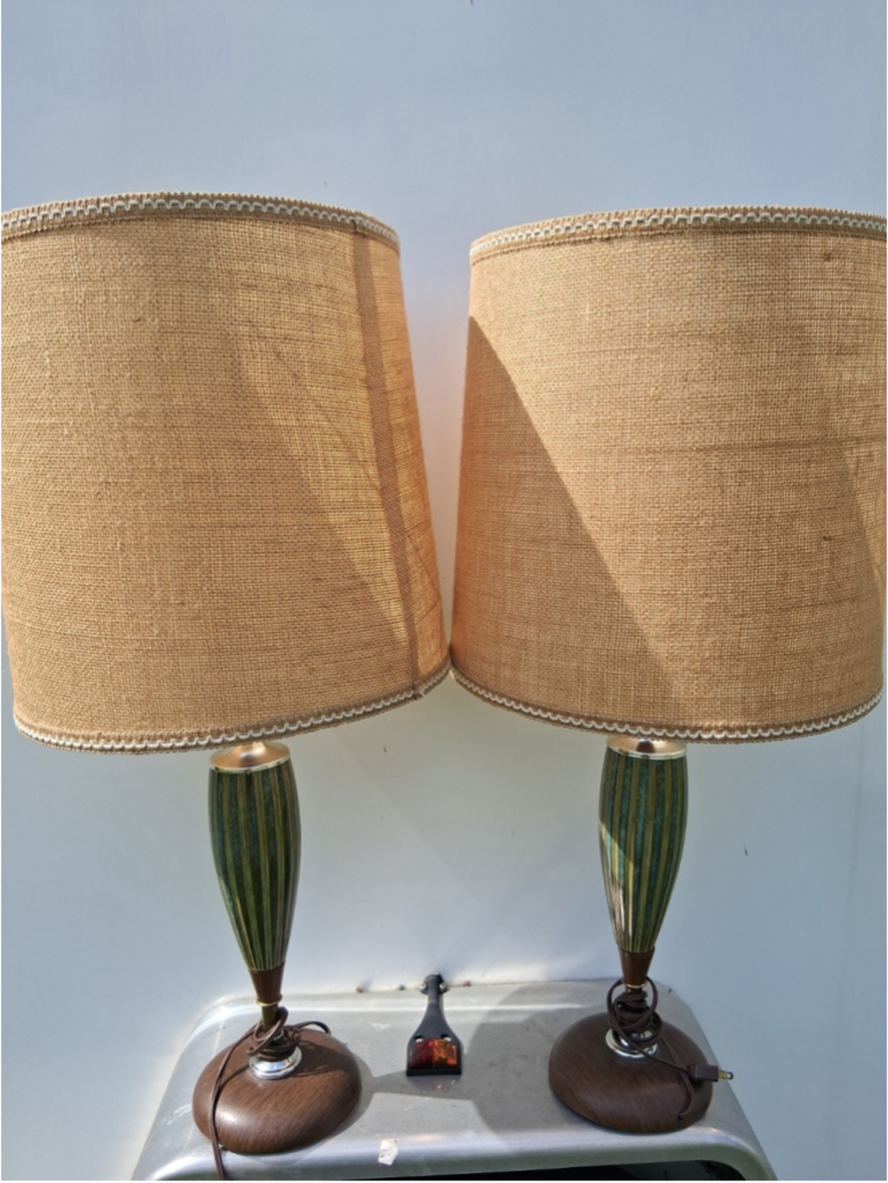 Two Vintage MCM Ceramic & Metal Gore Table Lamps Pair USA 1960s